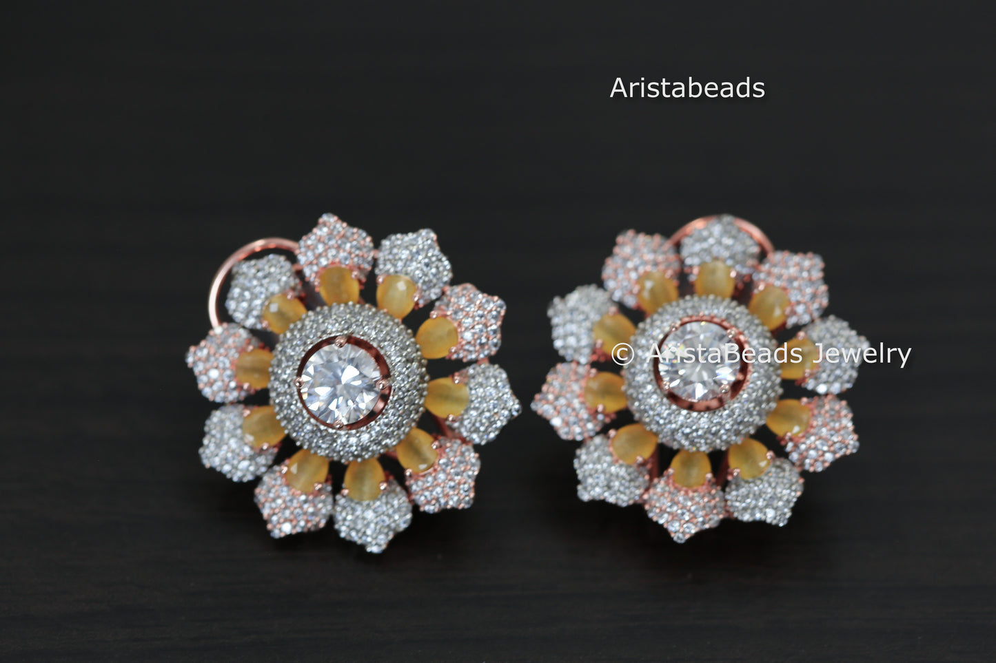 Rose Gold Peach CZ Flower Studs