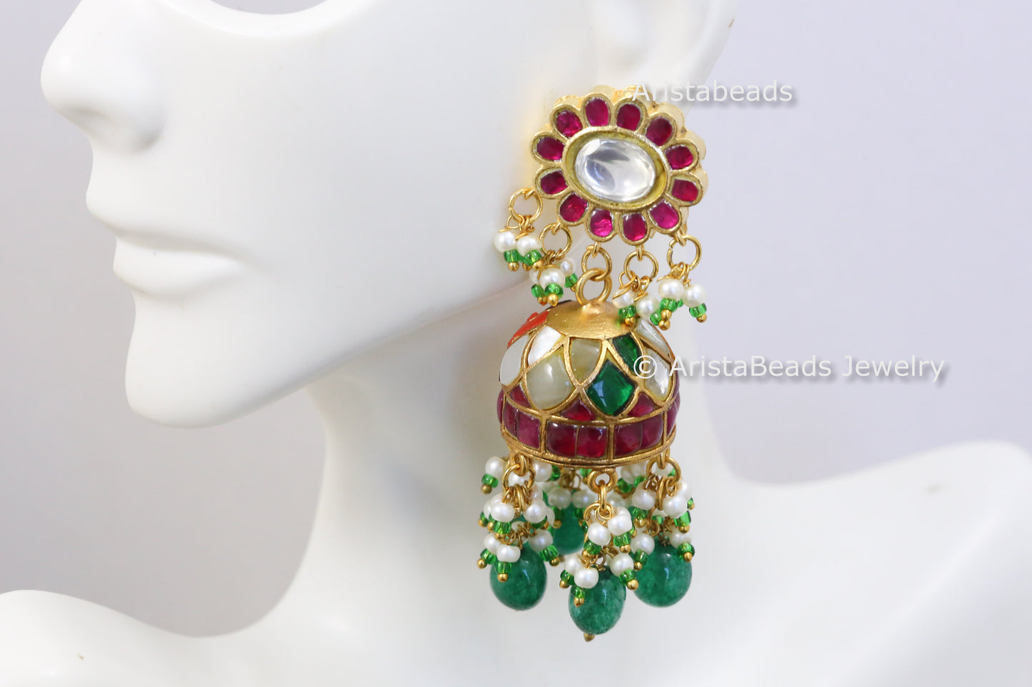 Handmade Navratan Jadau Kundan Jhumka