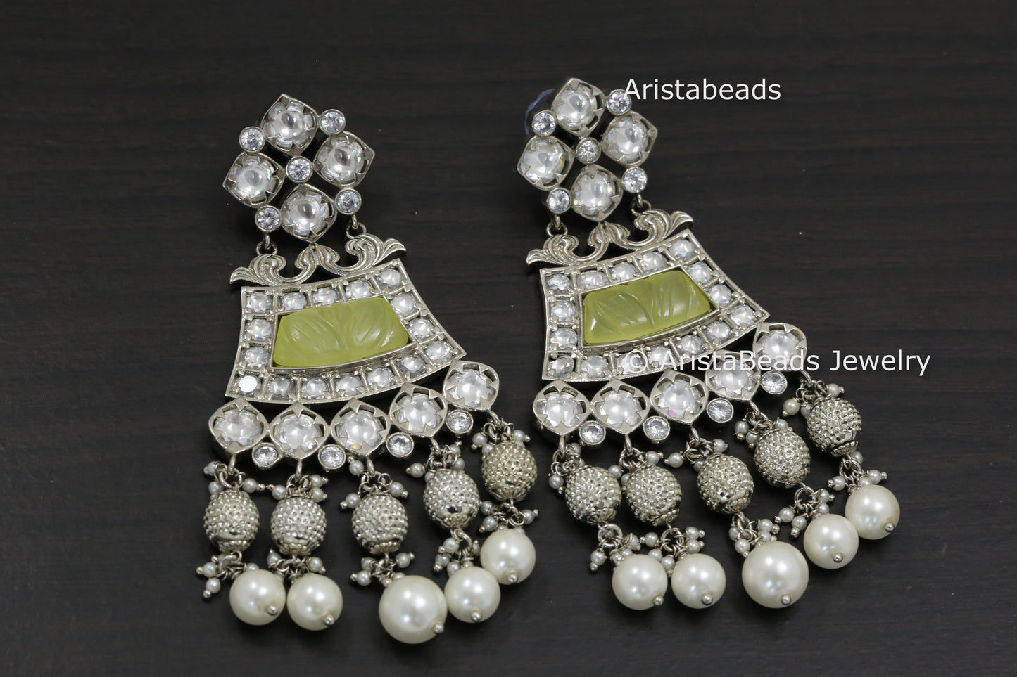Amrapali Carved Stone Foil Kundan Earrings - Yellow