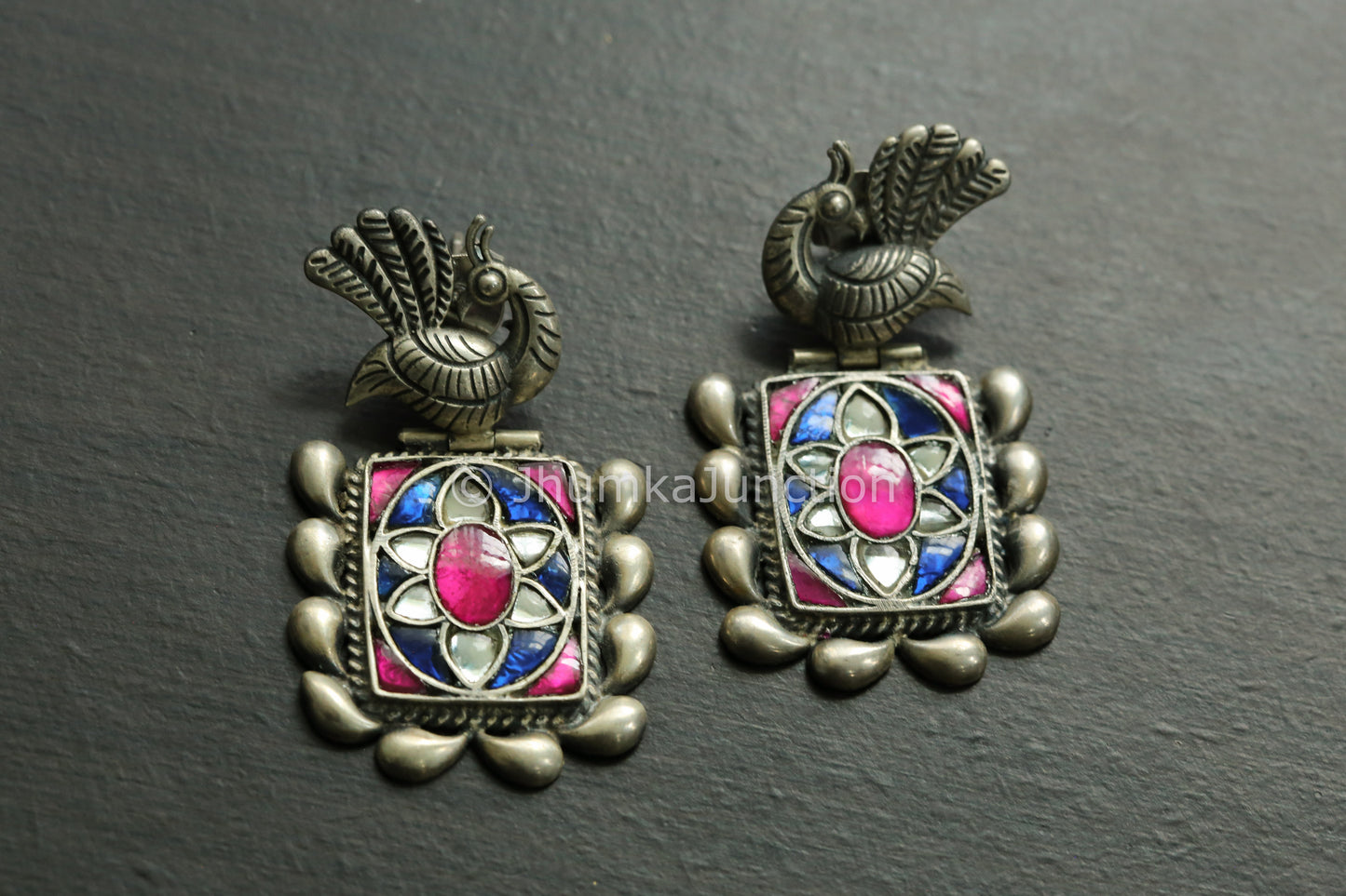 Blue Ruby Sterling Silver Earrings