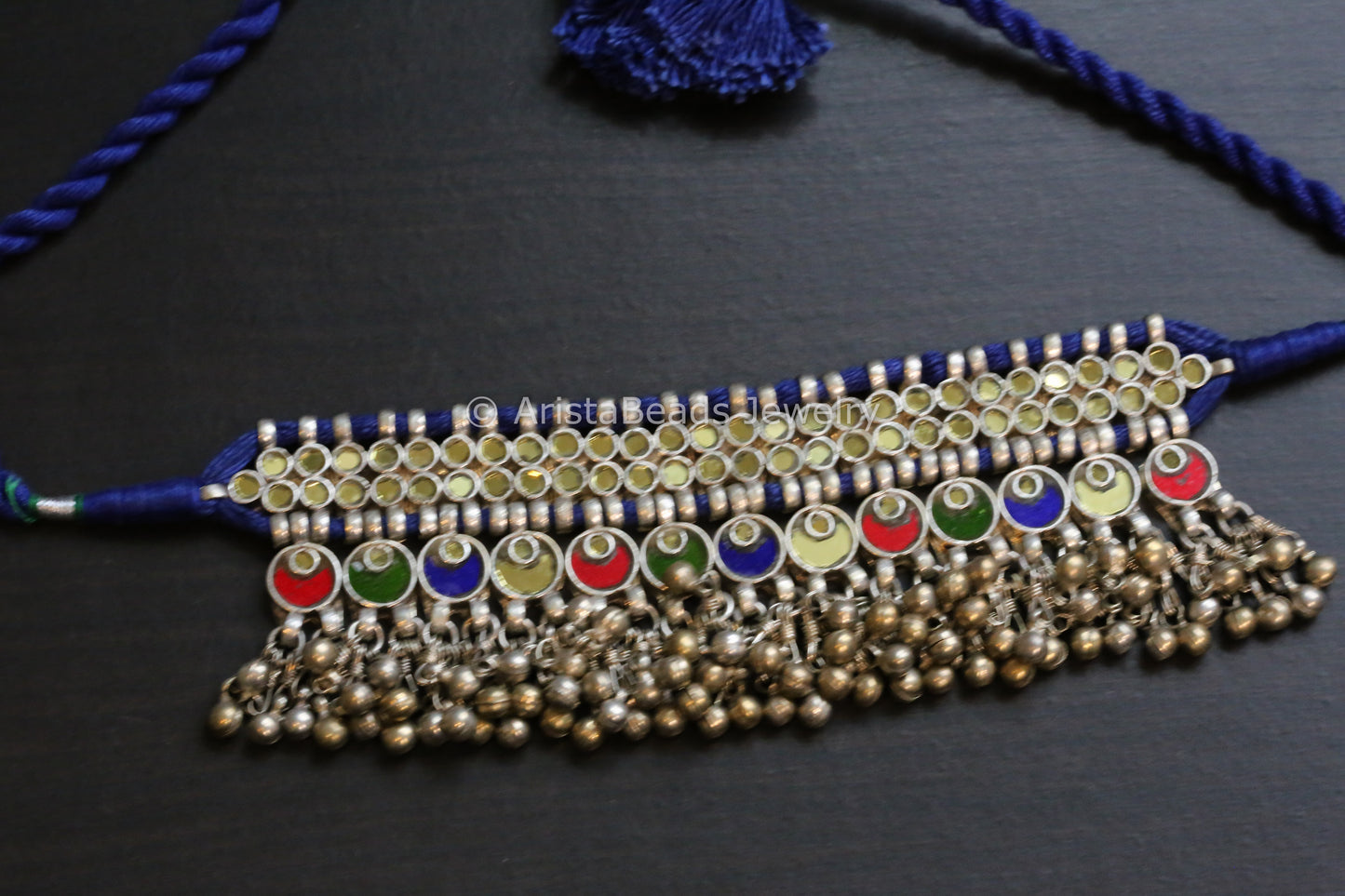 Darpan Oxidized Real Glass Necklace- Blue Multi
