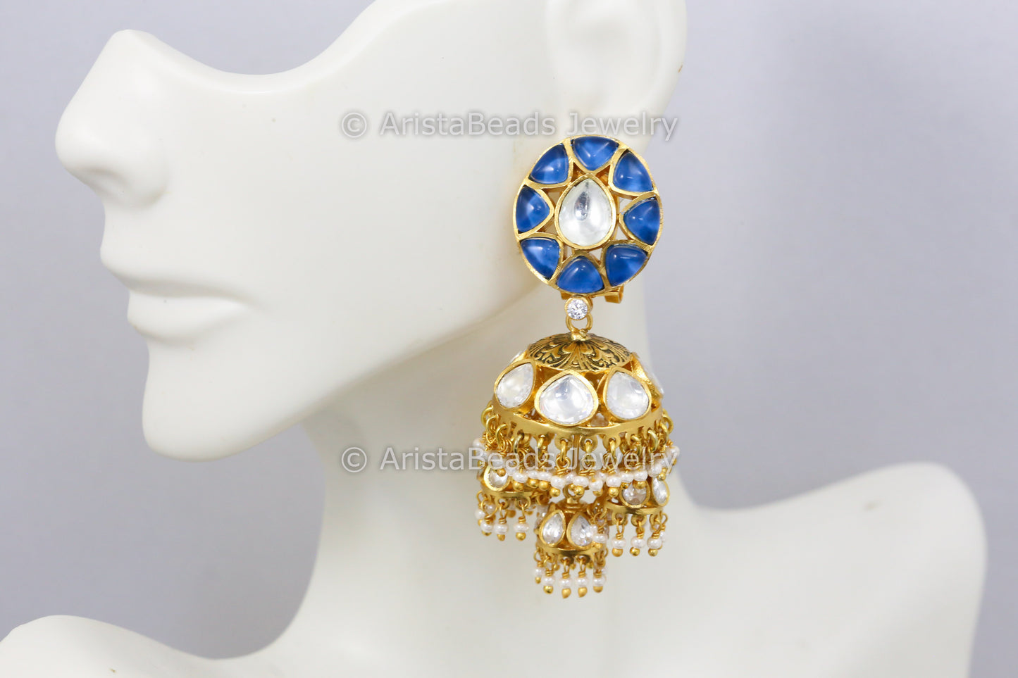 Uncut Polki Silver Foil Kundan - Blue