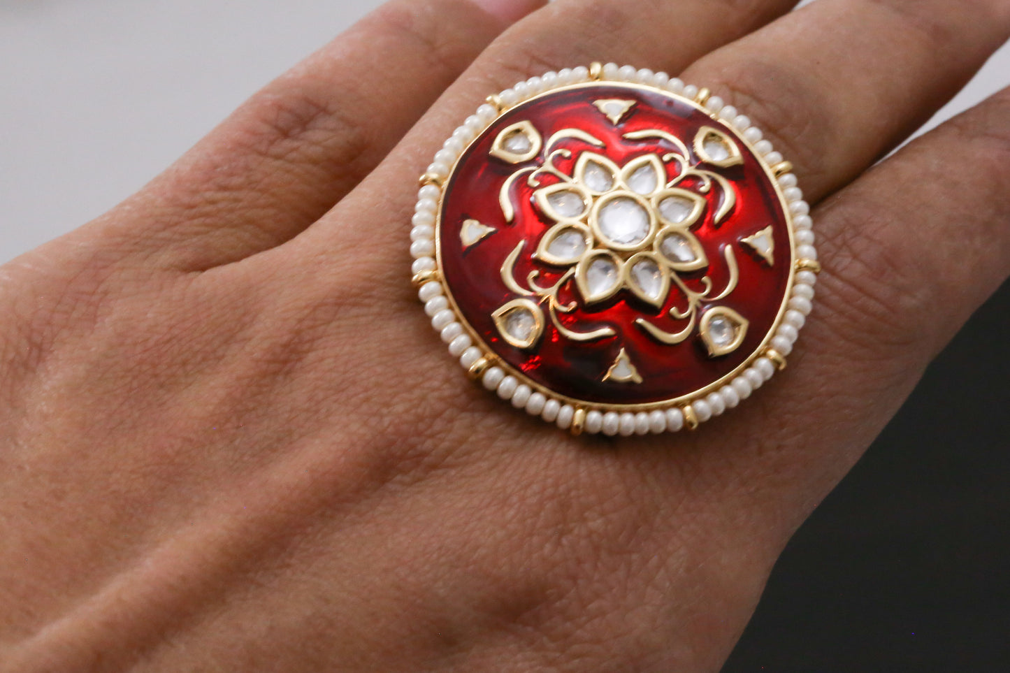 Kundan Enamel Ring ( Adjustable)