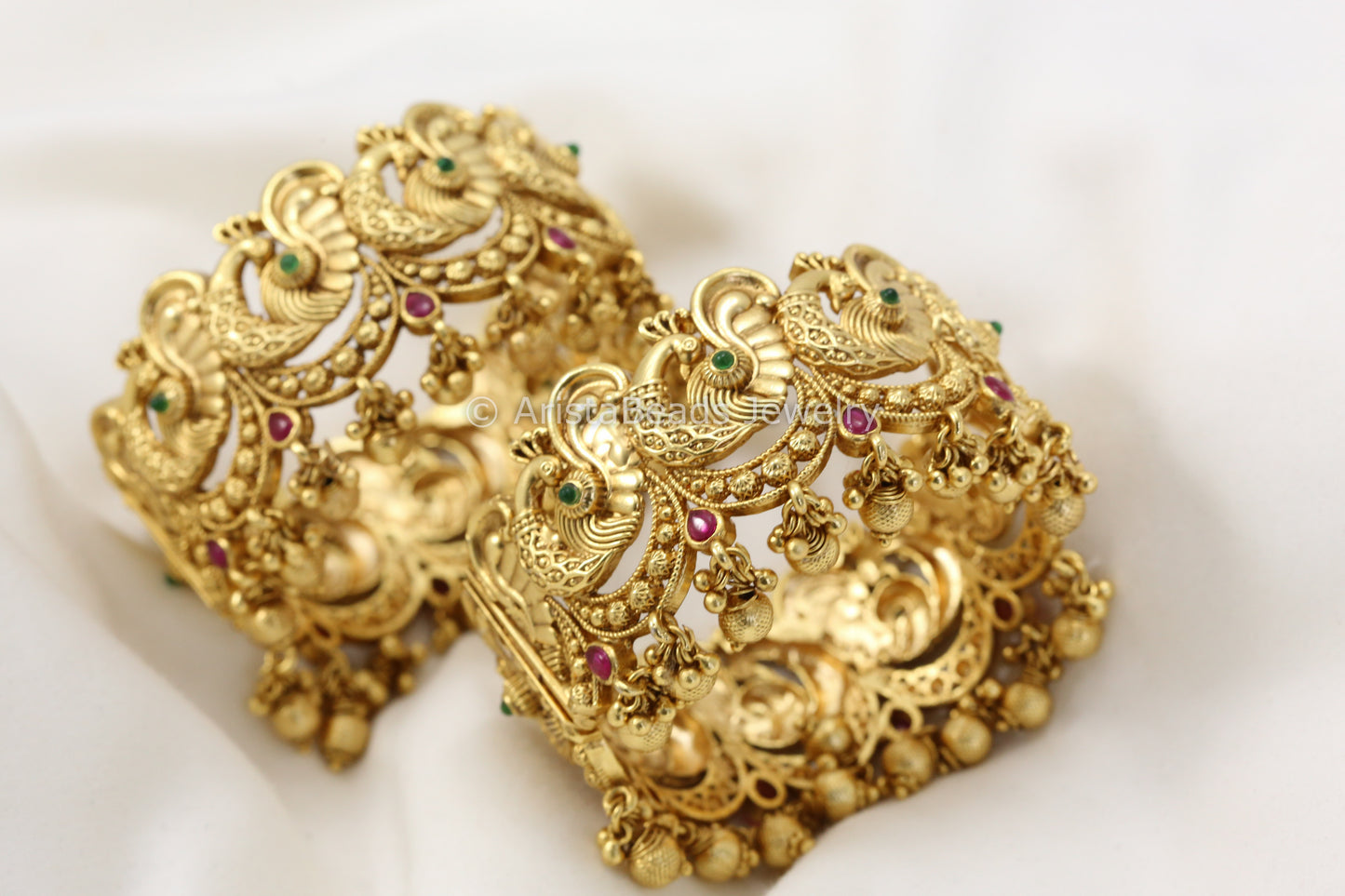 Antique Gold Peacock Ghungroo Bangle (Openable)