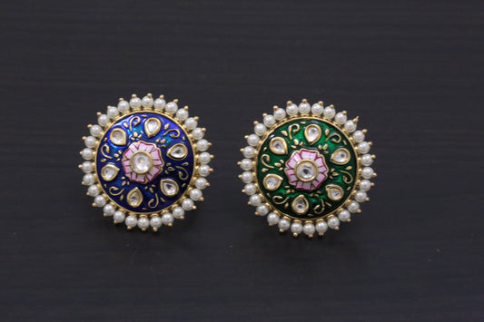 Kundan Enamel Pearl Ring ( Adjustable)
