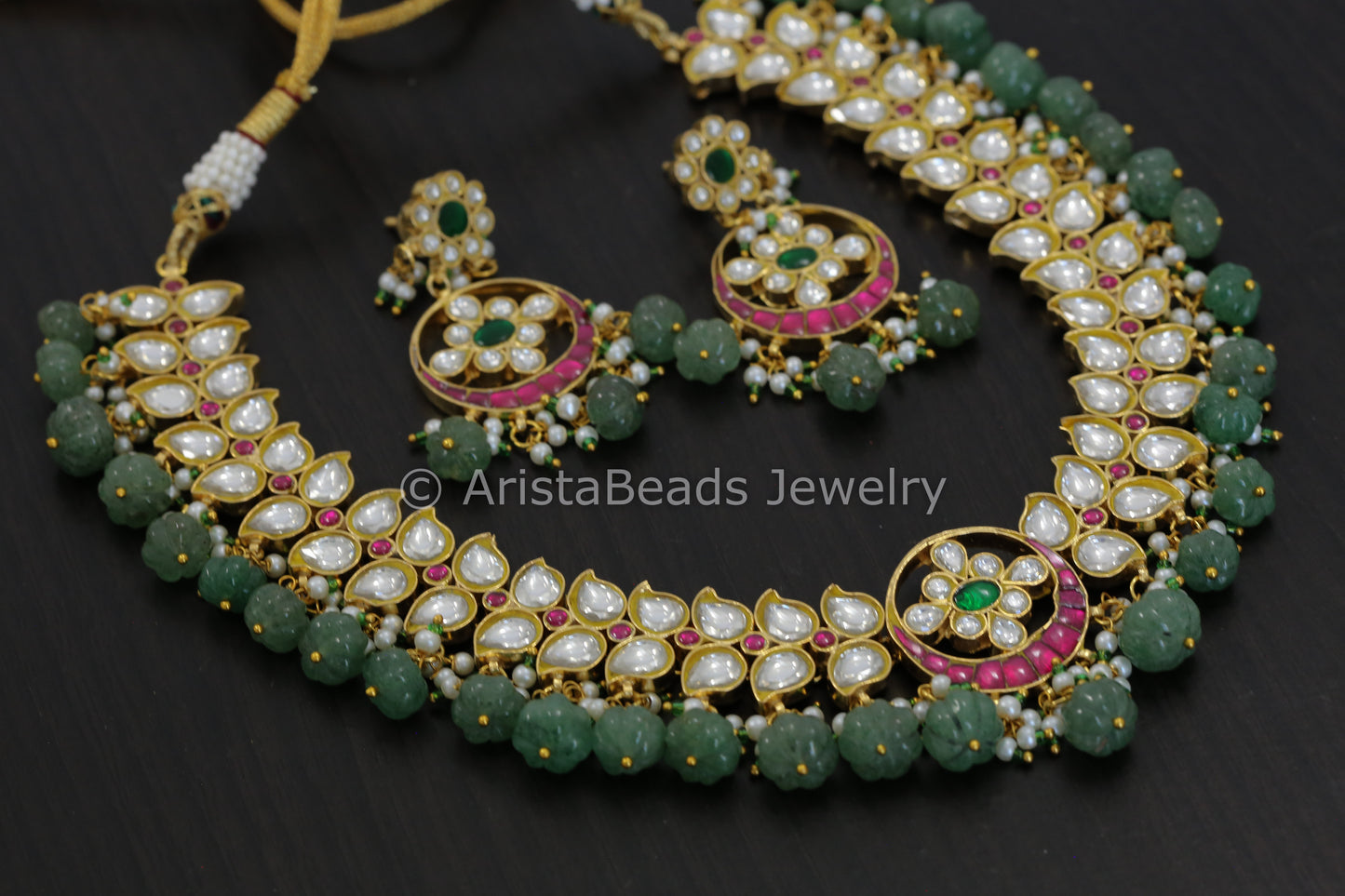 Jadau Kundan Necklace Set - Fluorite Melon Drops