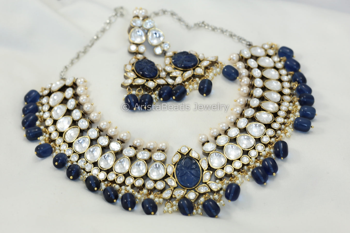 Contemporary Kundan Necklace Set - Blue
