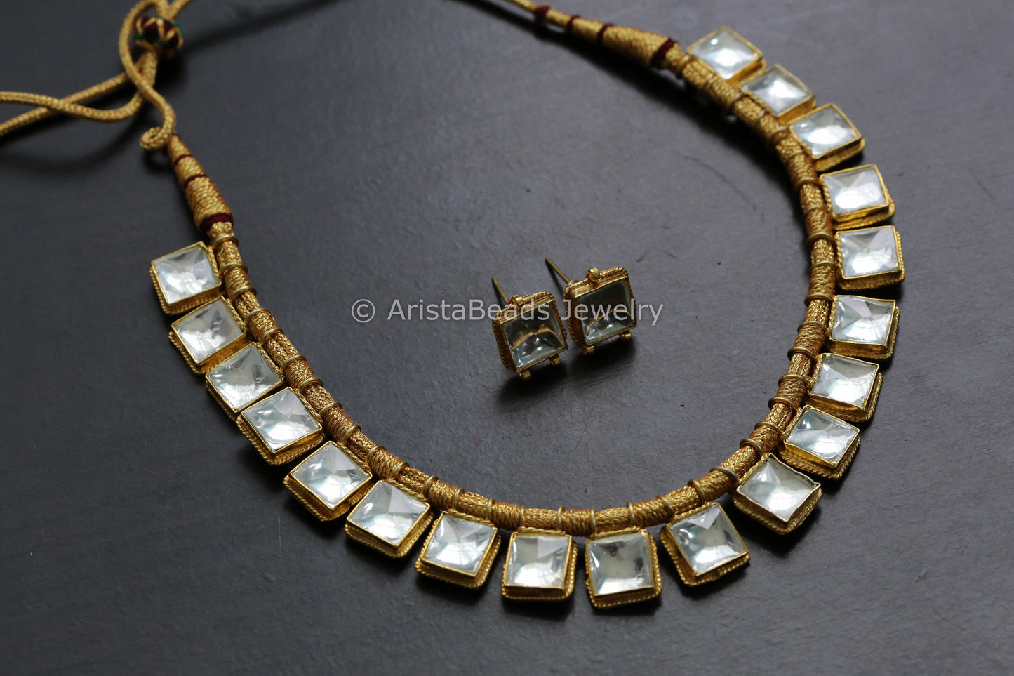 Handmade Pachi Kundan Necklace& Studs