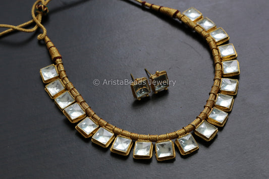 Handmade Pachi Kundan Necklace& Studs