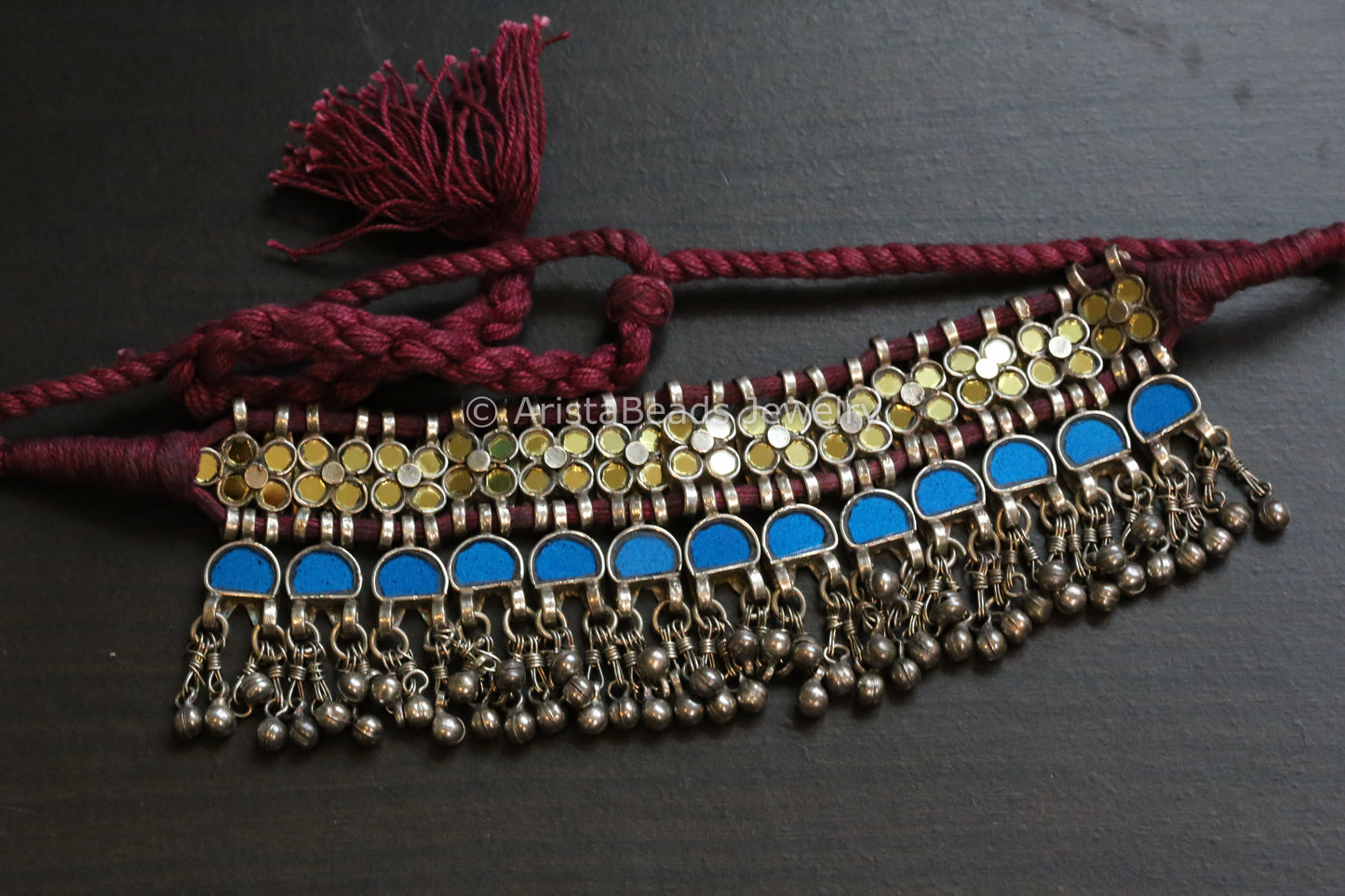 Darpan Oxidized Real Glass Necklace- Gold & Blue