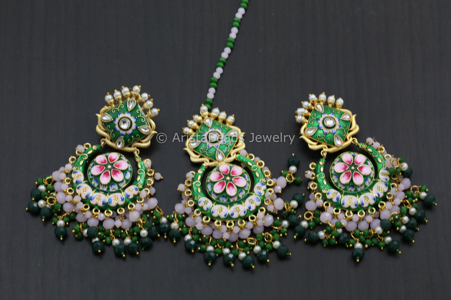 Enamel Kundan Chandbaali Tika Set