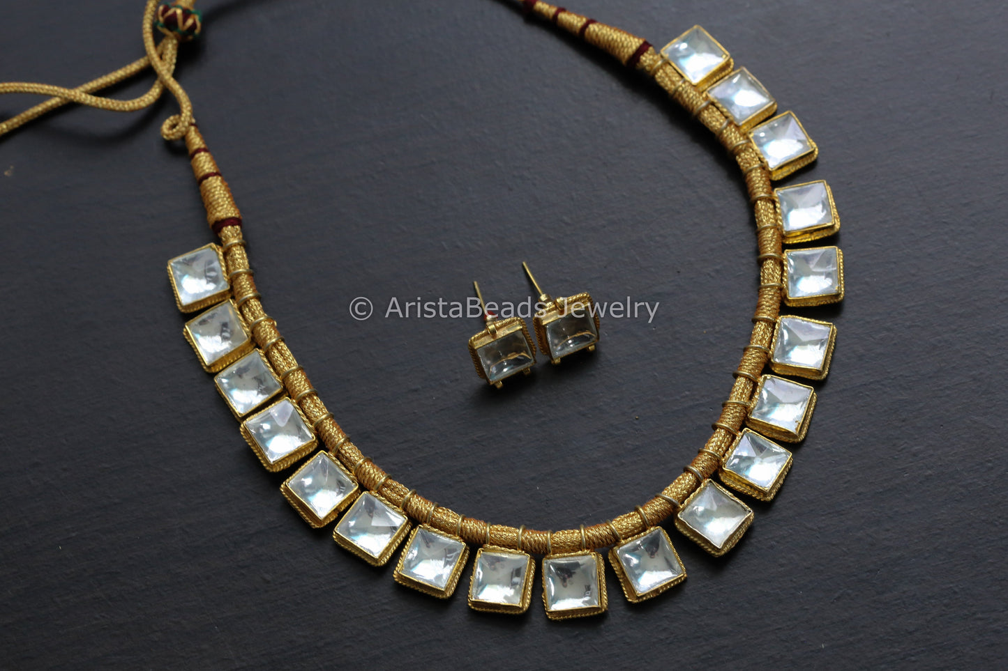 Handmade Pachi Kundan Necklace& Studs