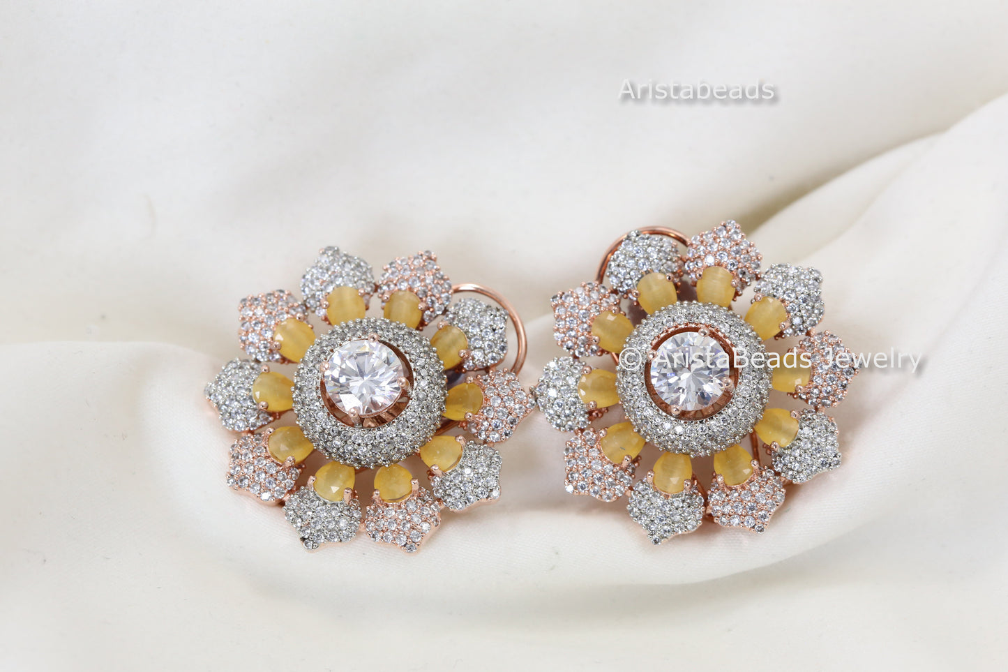 Rose Gold Peach CZ Flower Studs