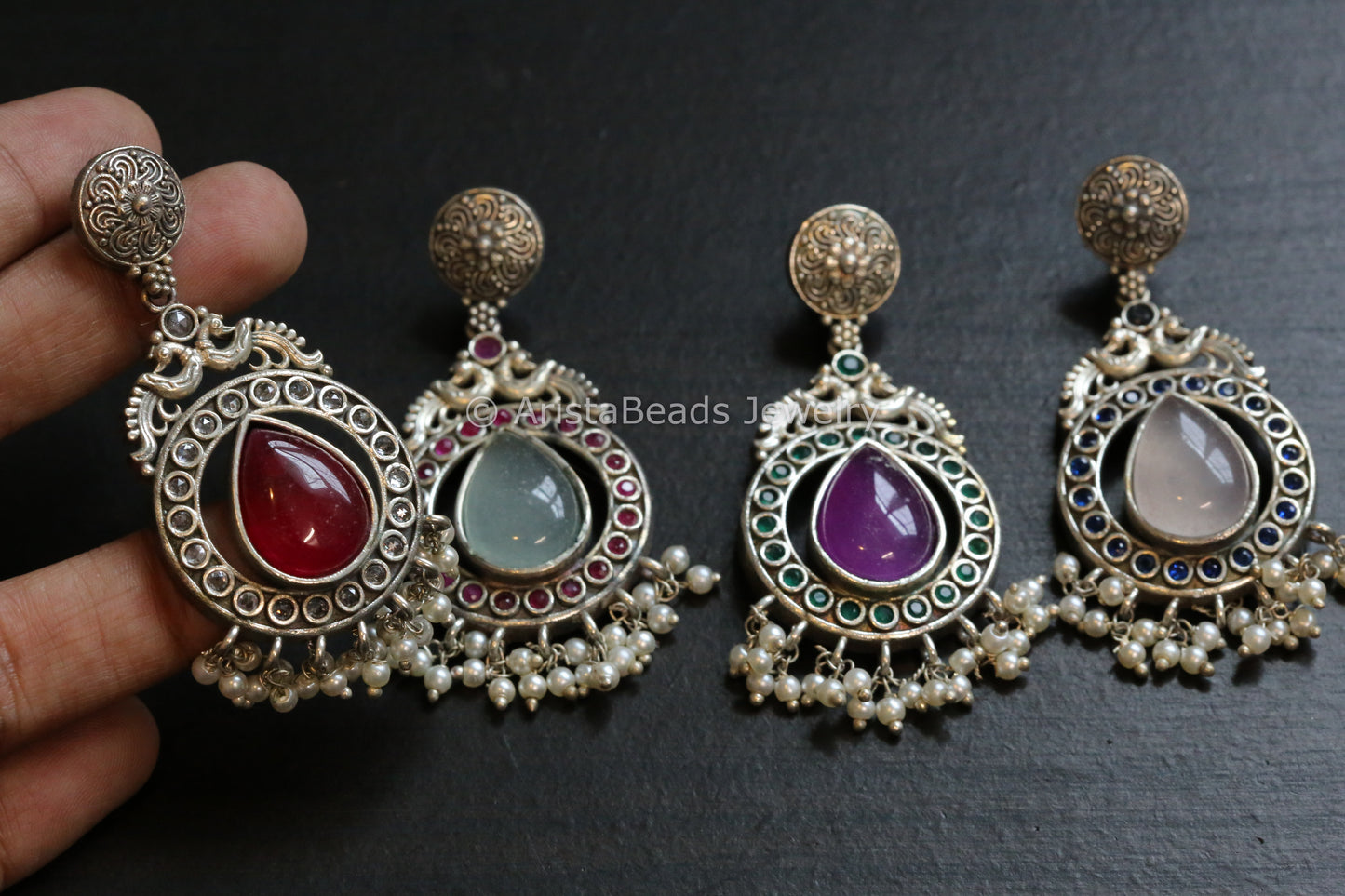 Silver Look Alike Chandbaali - Colors Available
