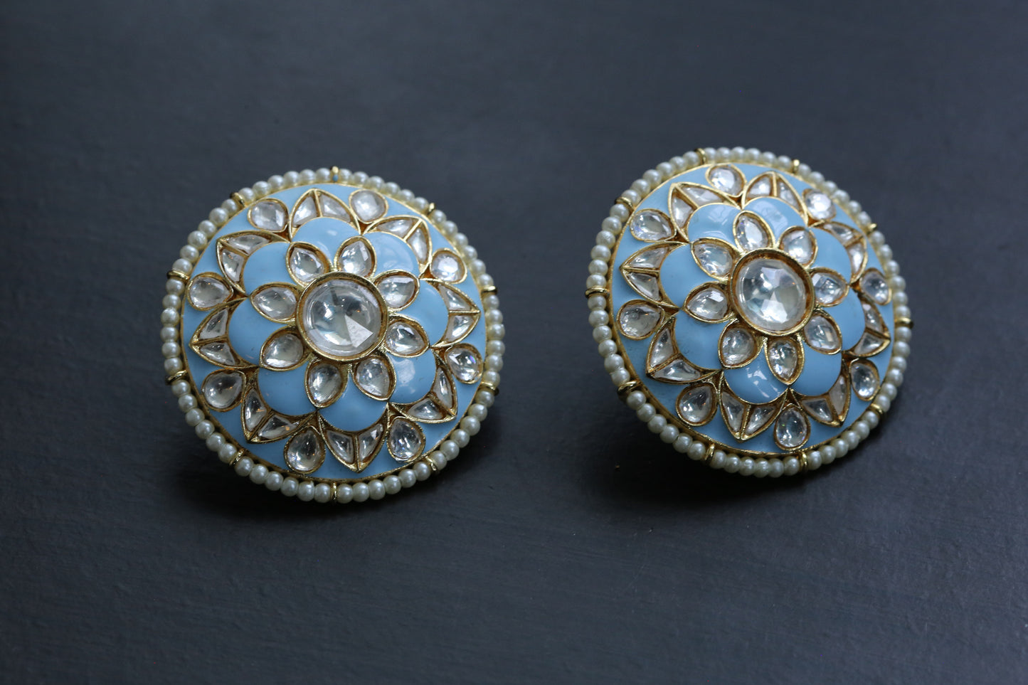 Extra Large Blue Kundan Studs