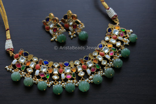 Handmade Navratan Kundan Necklace Set