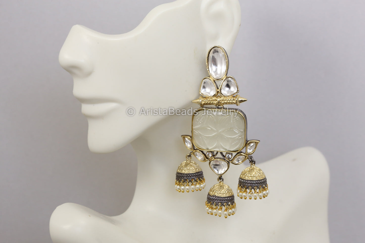 Carved Stone Layered Jhumka - Pastel Yellow
