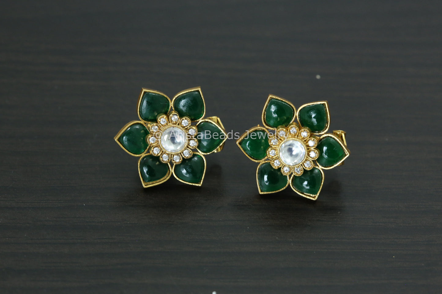 Flower Uncut Kundan & CZ Studs - 6 colors