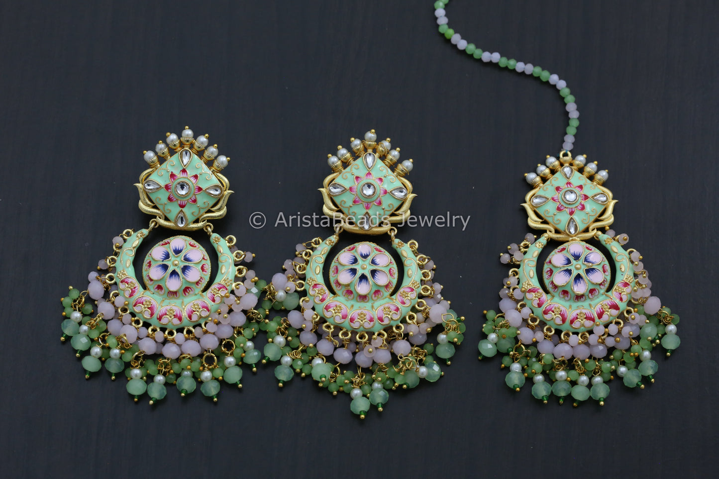 Enamel Kundan Chandbaali Tika Set