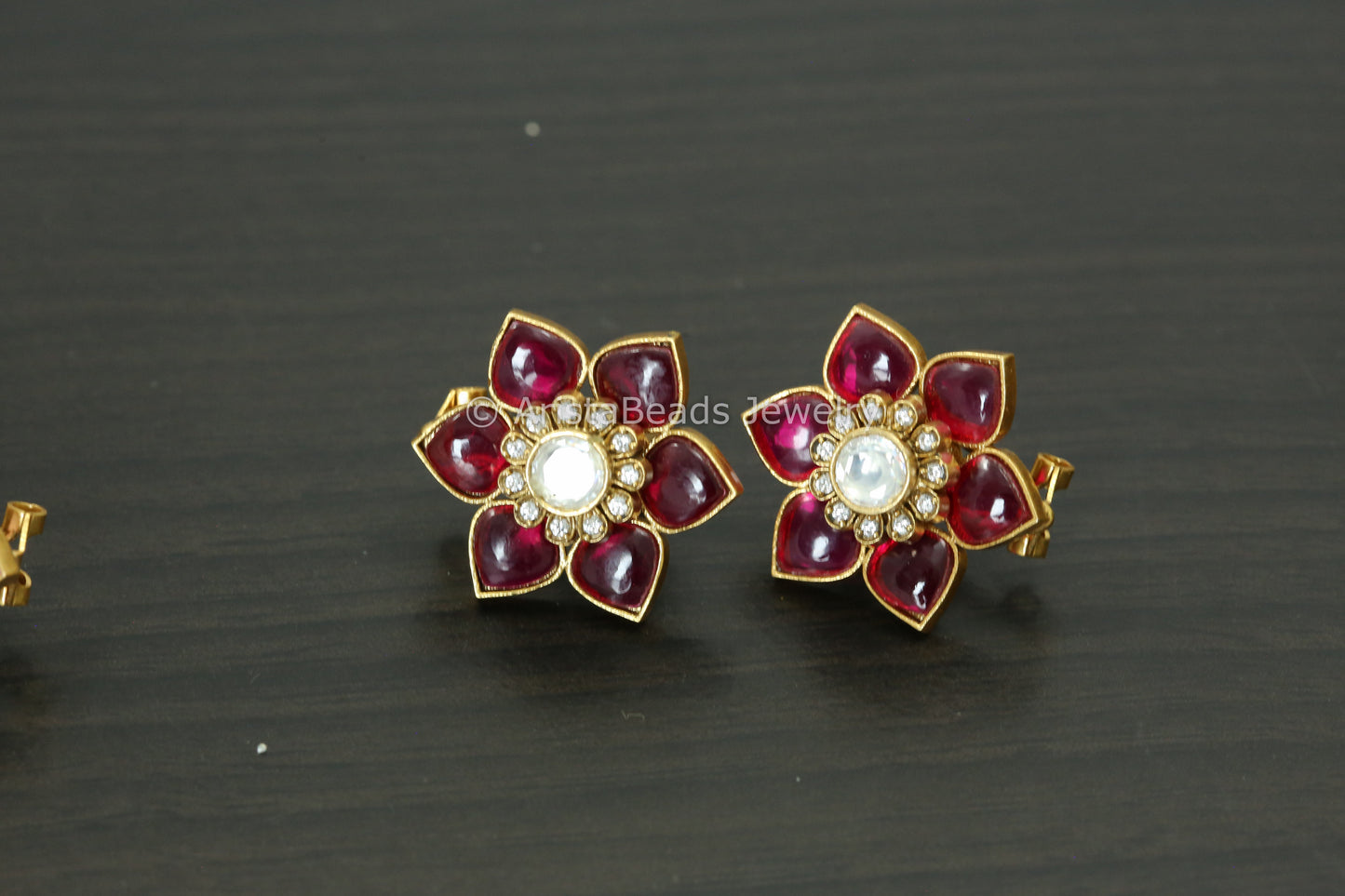 Flower Uncut Kundan & CZ Studs - 6 colors