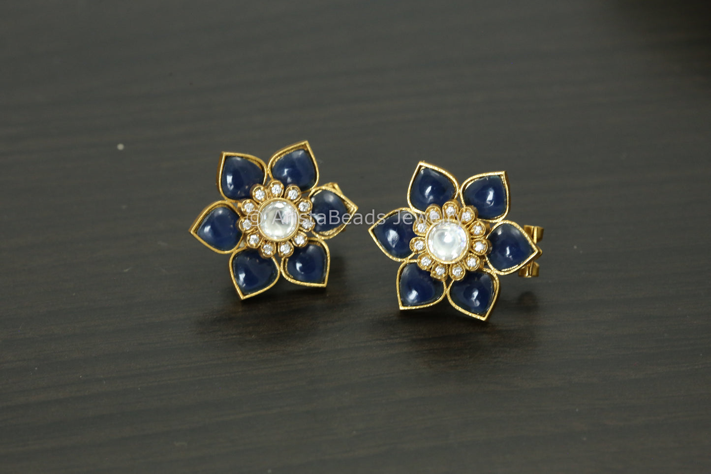 Flower Uncut Kundan & CZ Studs - 6 colors
