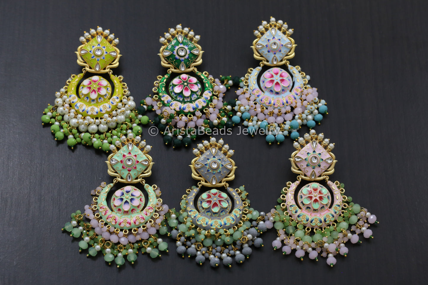 Enamel Kundan Chandbaali Tika Set