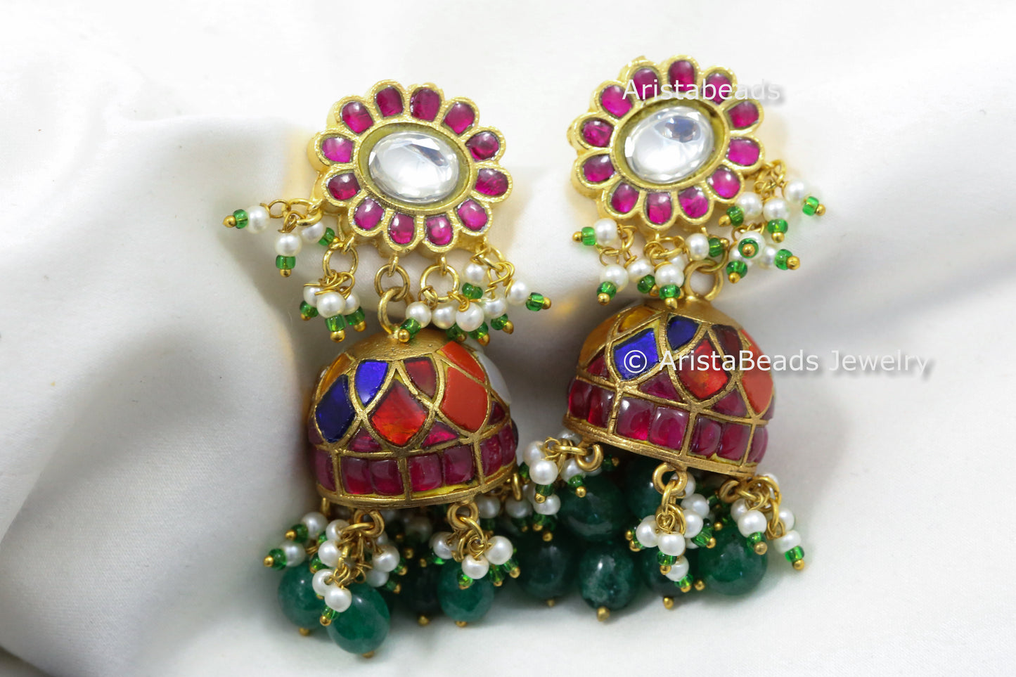 Handmade Navratan Jadau Kundan Jhumka
