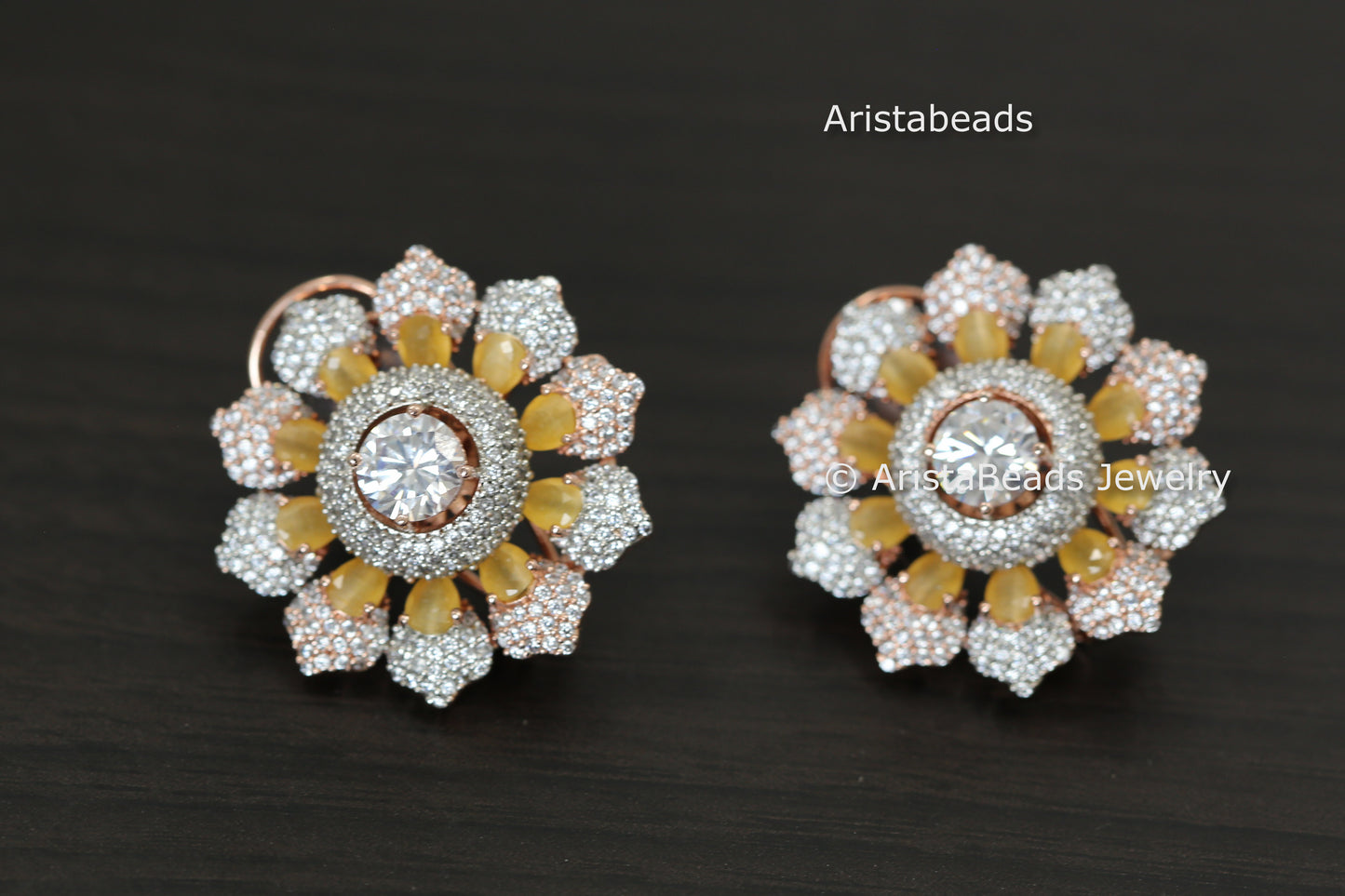 Rose Gold Peach CZ Flower Studs