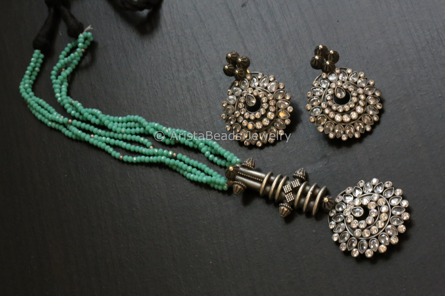 Tribal Oxidized Necklace Set - Mint Green