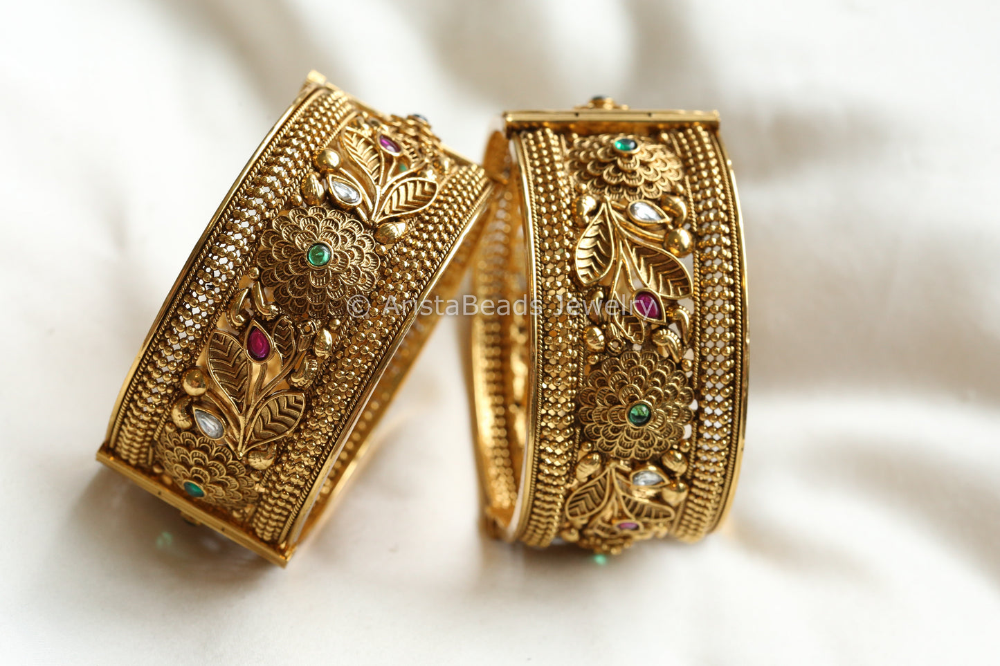 Antique Gold Multicolor Bangle Set (Openable)