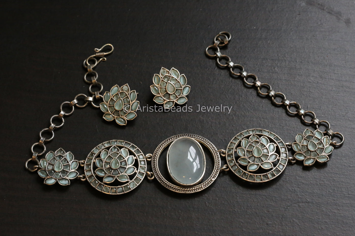 Silver Look Mint CZ Choker Set
