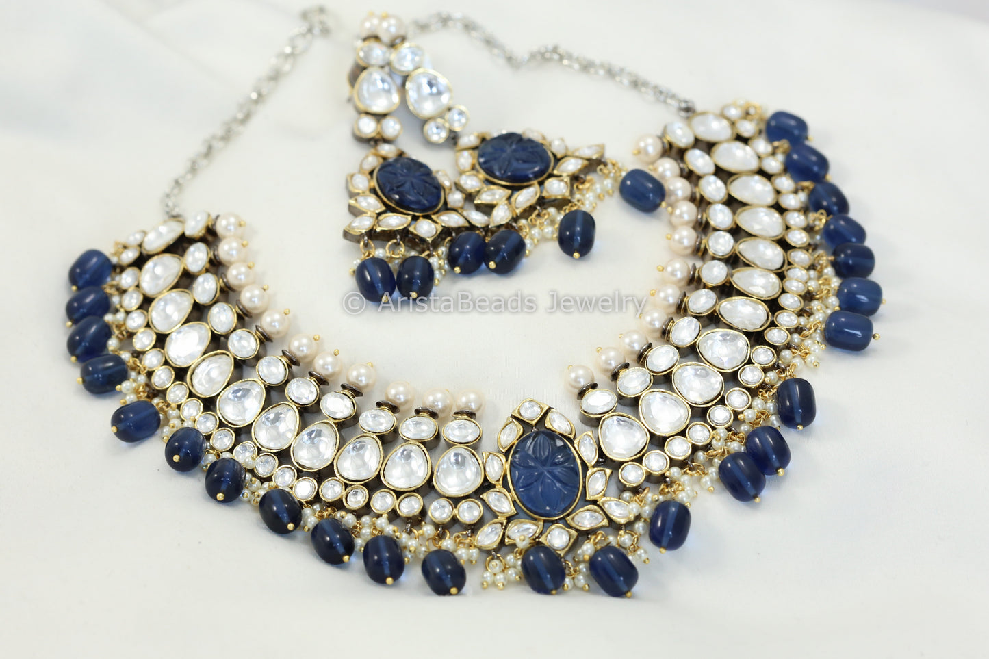Contemporary Kundan Necklace Set - Blue