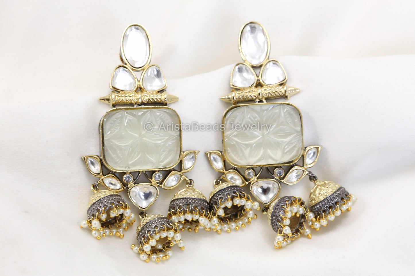 Carved Stone Layered Jhumka - Pastel Yellow