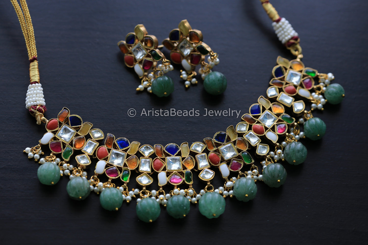 Handmade Navratan Kundan Necklace Set