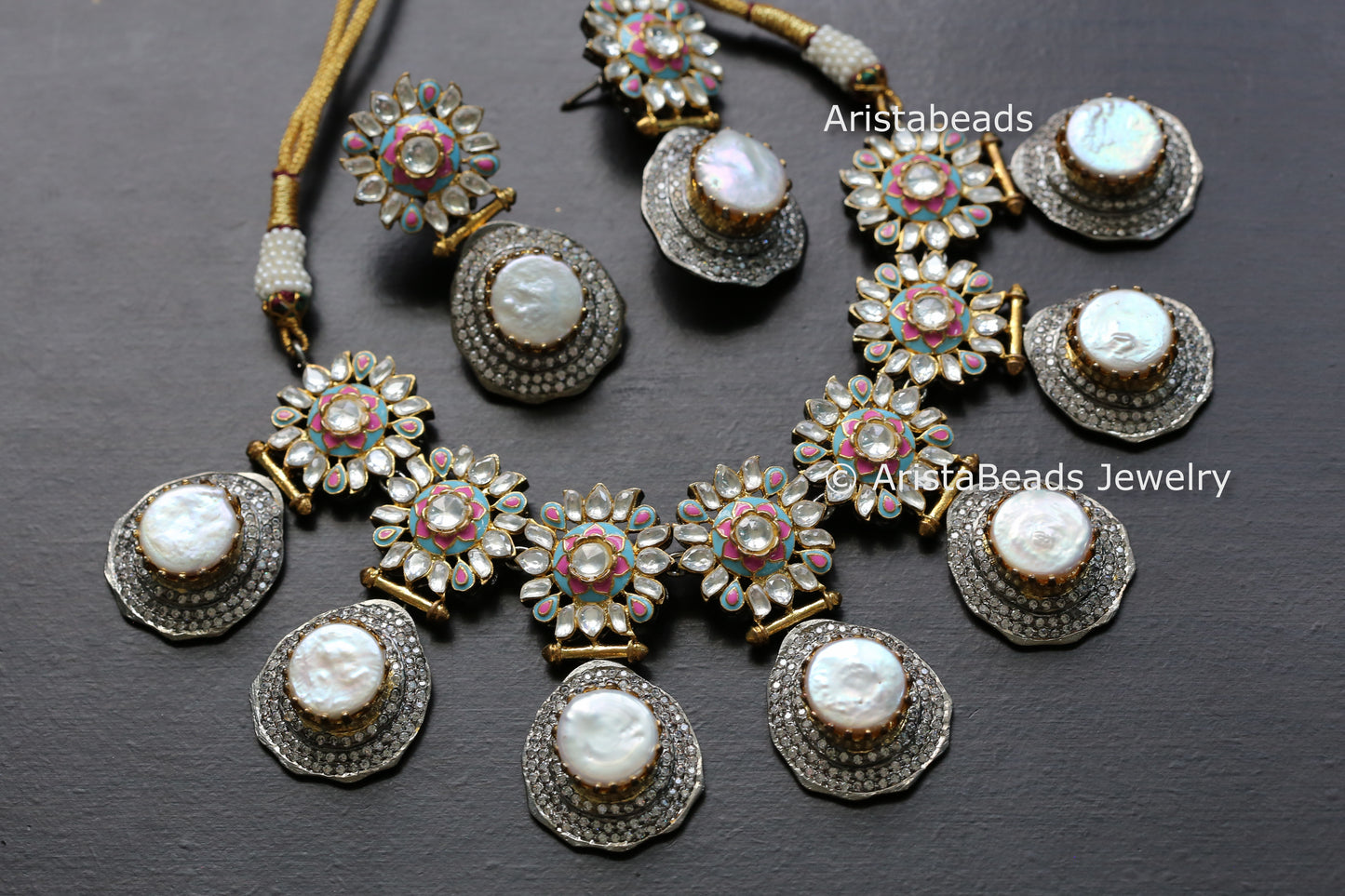 Enamel Kundan Baroque Pearl Set