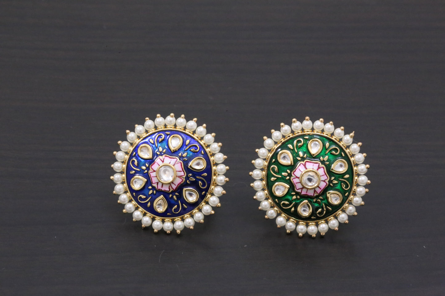 Kundan Enamel Pearl Ring ( Adjustable)