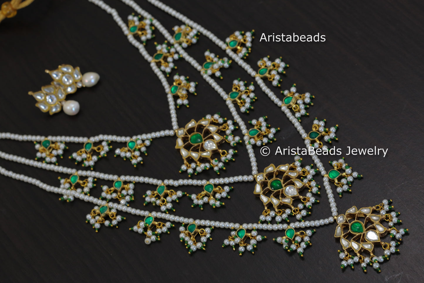Handmade Kundan 3 Line Necklace - Green