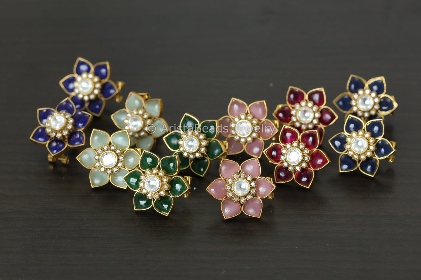 Flower Uncut Kundan & CZ Studs - 6 colors