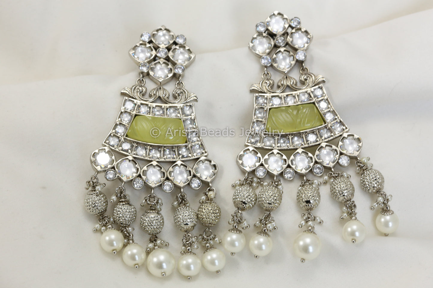 Amrapali Carved Stone Foil Kundan Earrings - Yellow