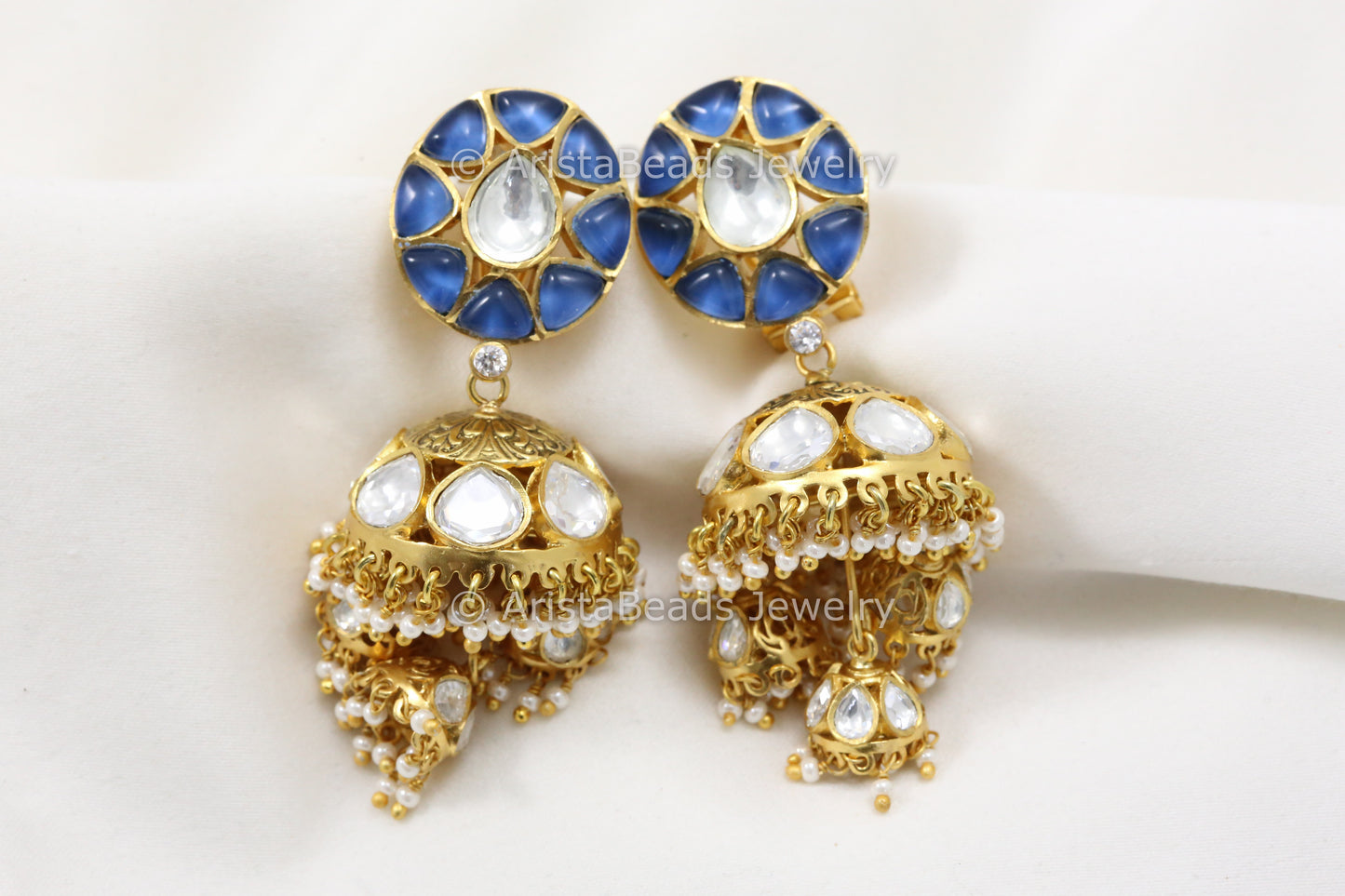 Uncut Polki Silver Foil Kundan - Blue