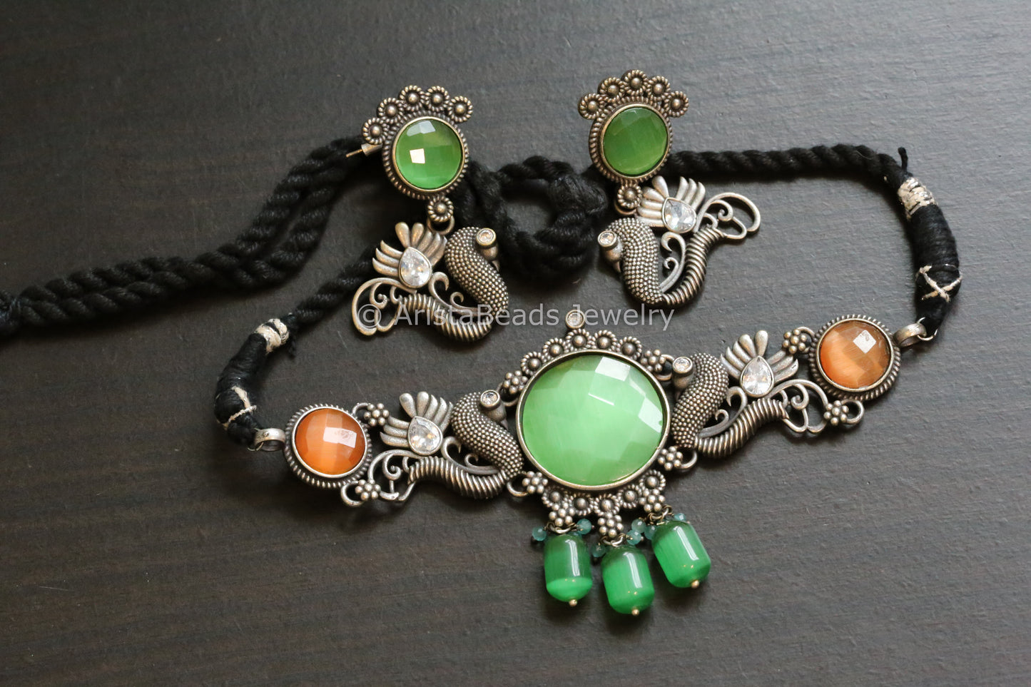 Green Orange Peacock Choker Set