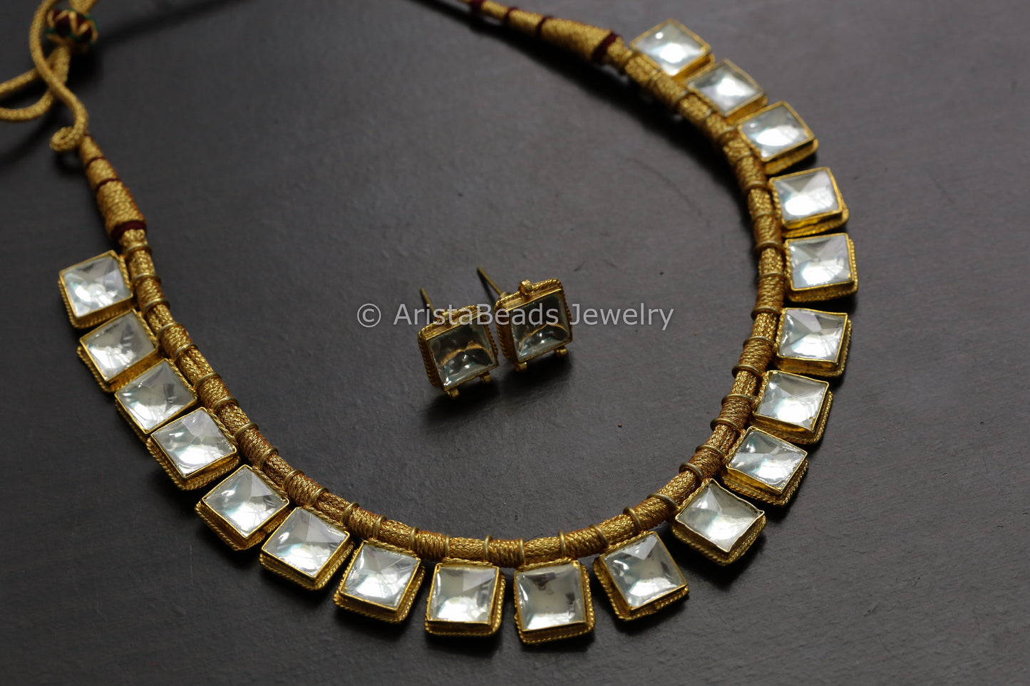 Handmade Pachi Kundan Necklace& Studs