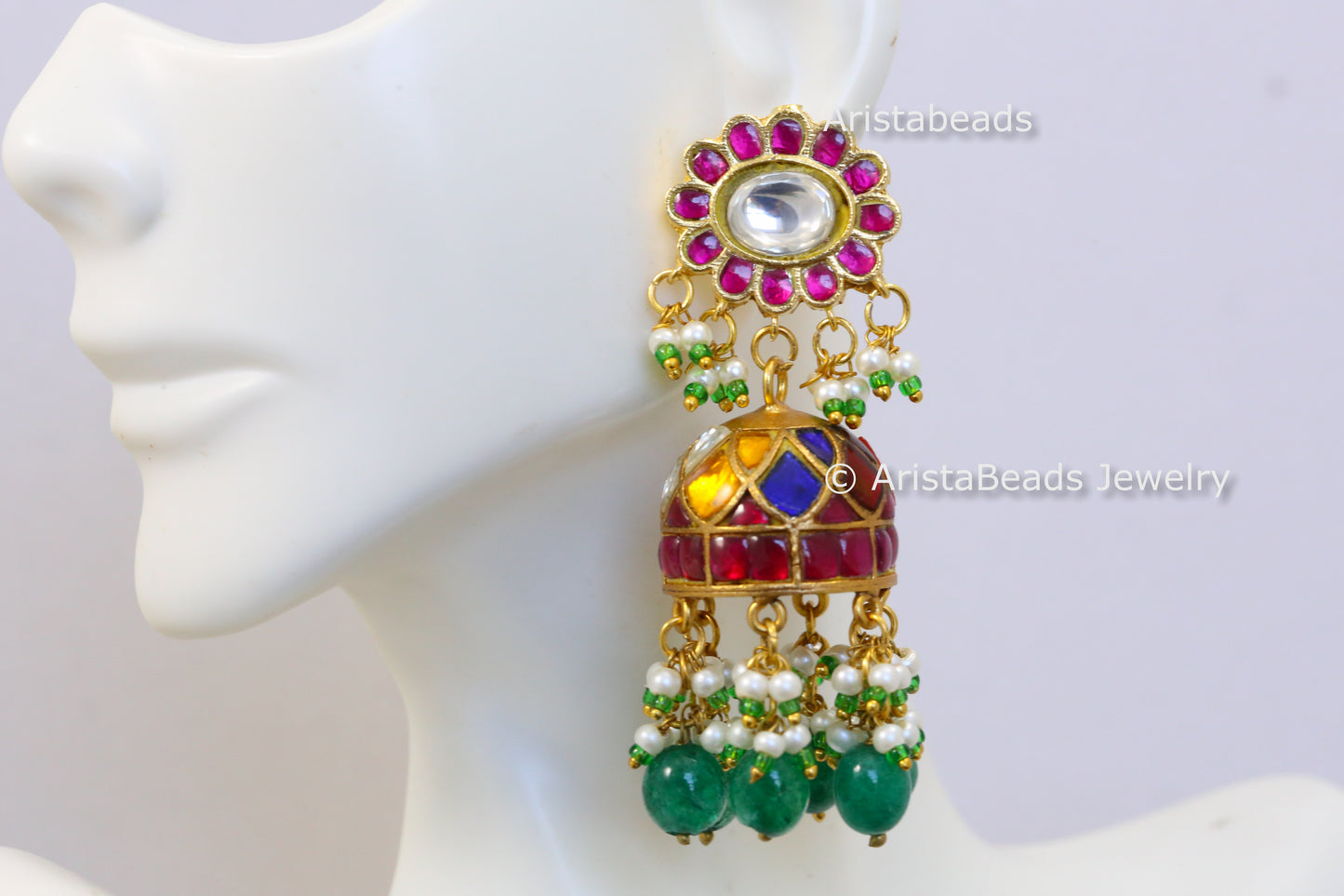 Handmade Navratan Jadau Kundan Jhumka
