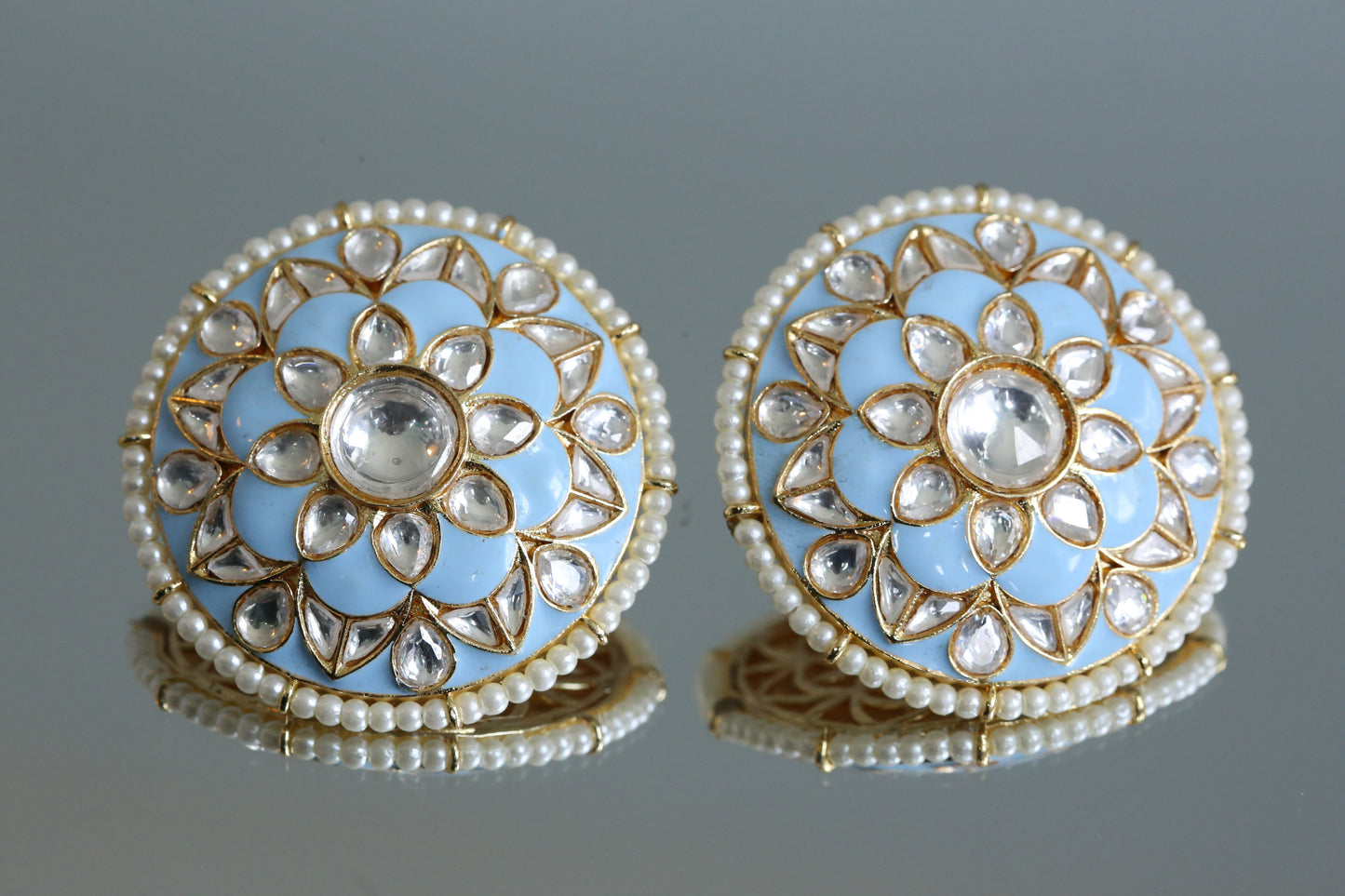 Extra Large Blue Kundan Studs