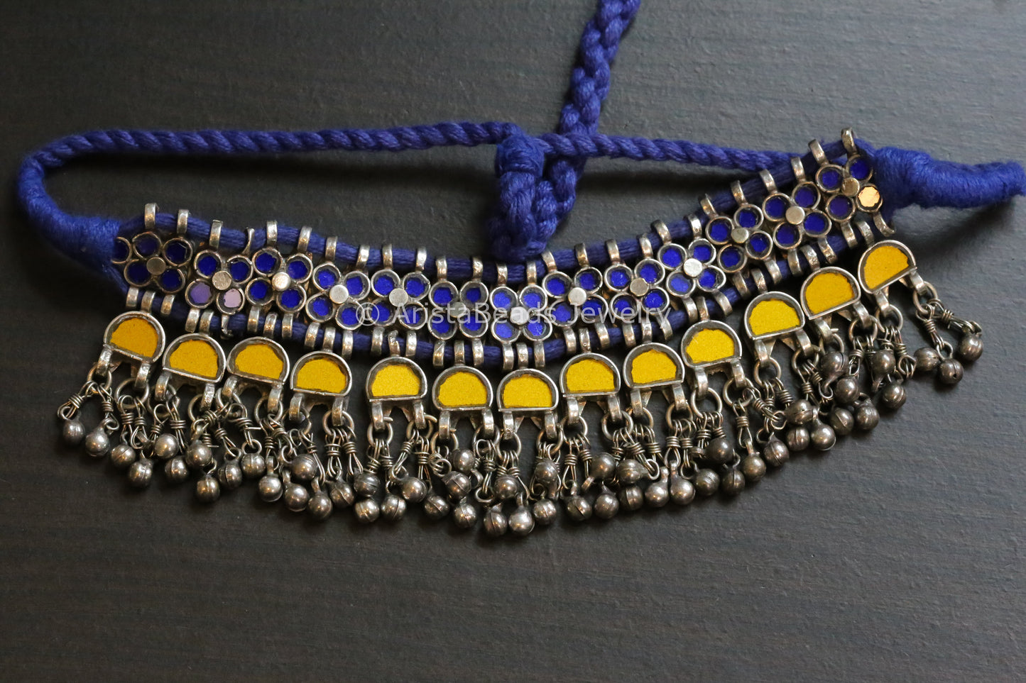 Darpan Oxidized Real Glass Necklace- Blue Yellow