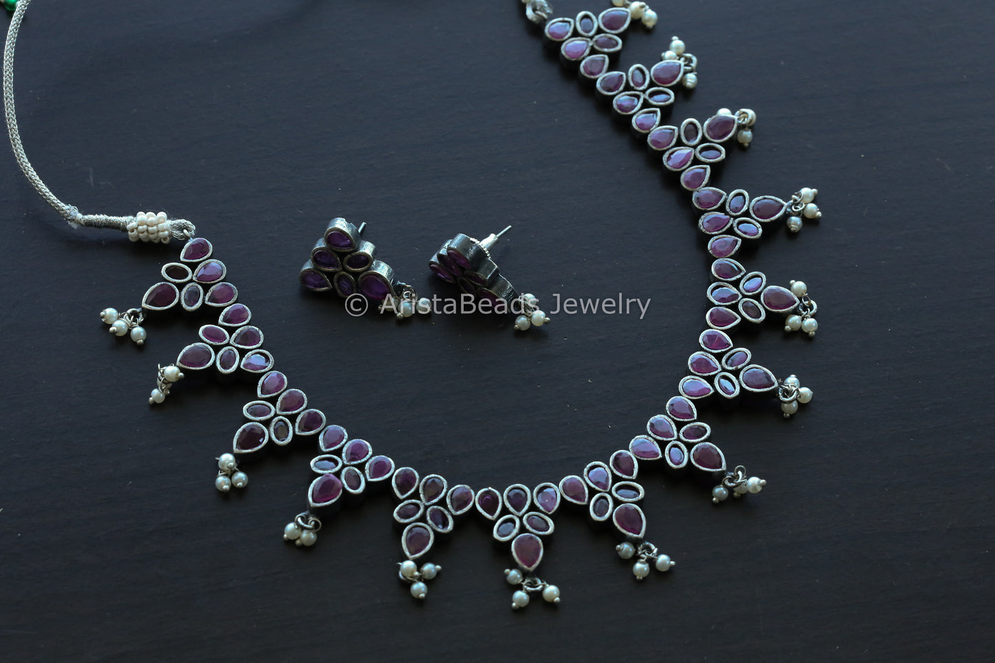 Oxidized CZ Stones Necklace - Ruby