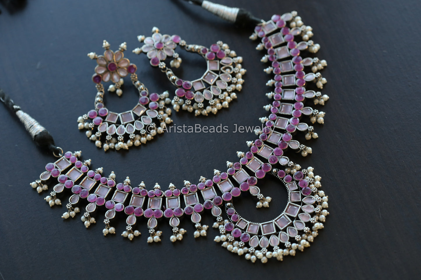 Pink Oxidized Necklace Set