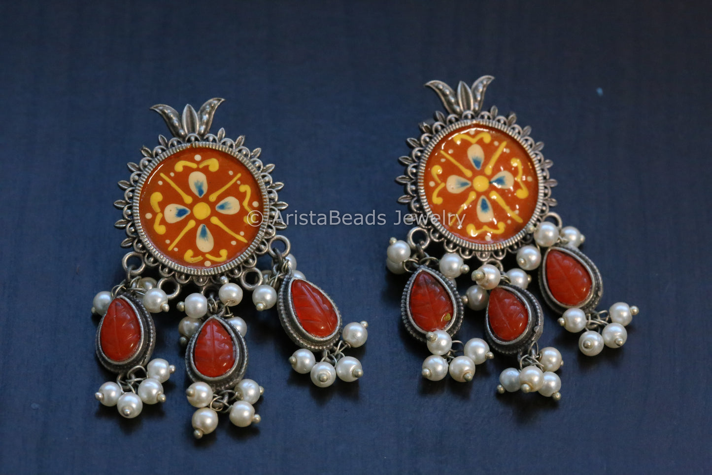 Enamel Hand-Painted Stud - Orange