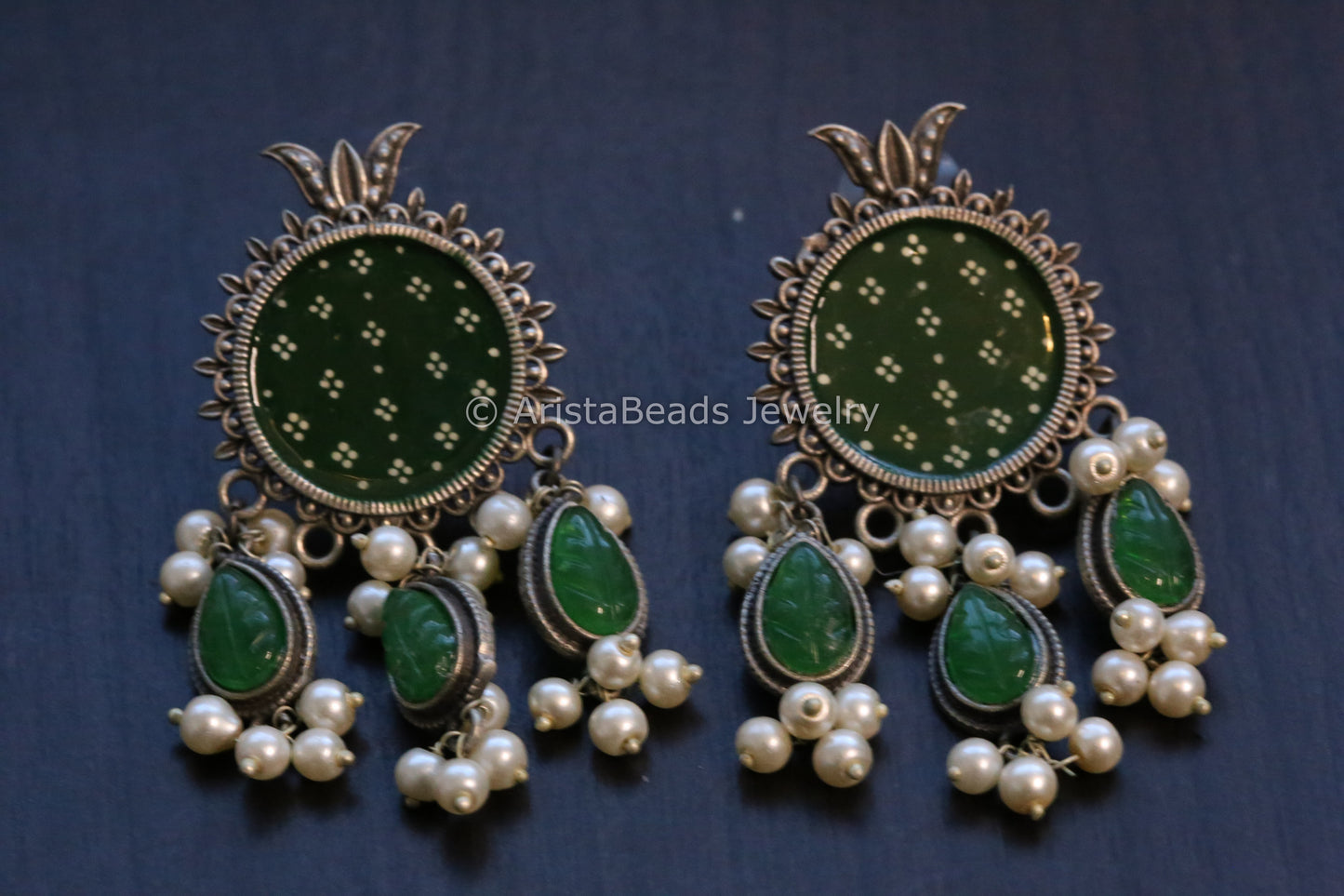 Enamel Hand-Painted Stud - Green Drops