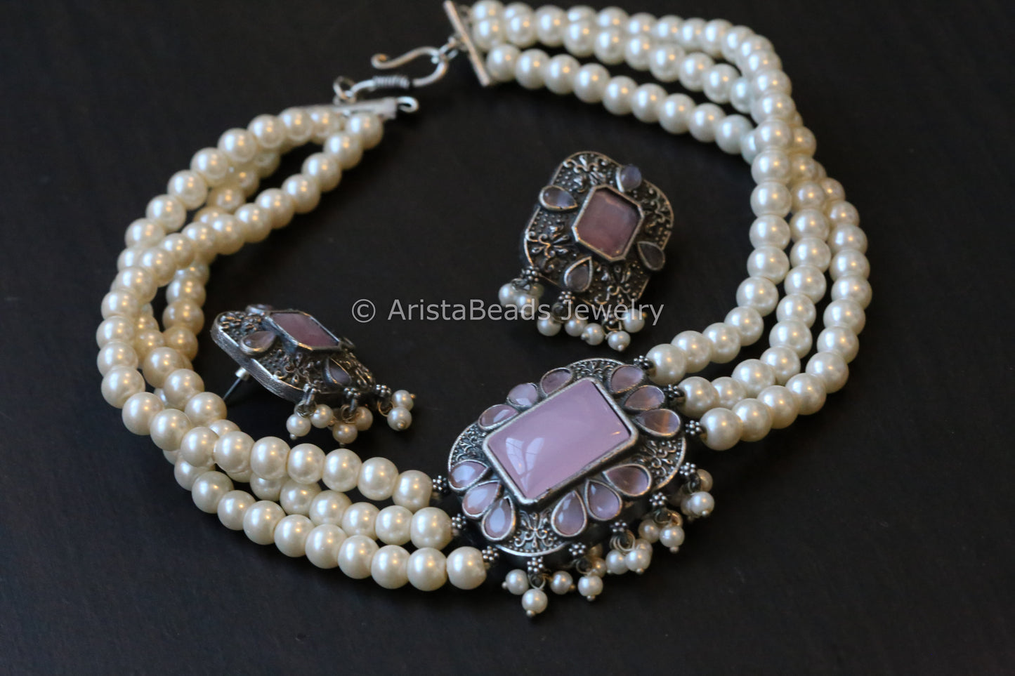 Pink Pearl Choker Necklace Set